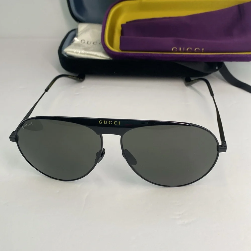 New Authentic Gucci Black Aviator Sunglasses GG0908S-004 65